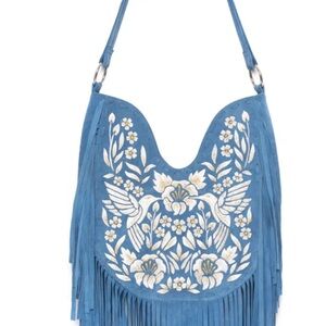 Jodi Lee heavenly embroidered bag denim suede